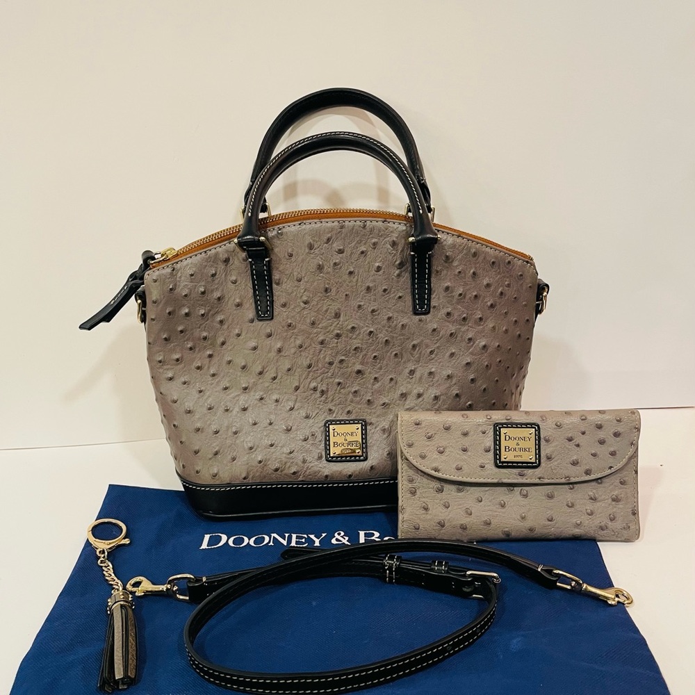Dooney and Bourke Domed Ostrich Satchel and Wallet